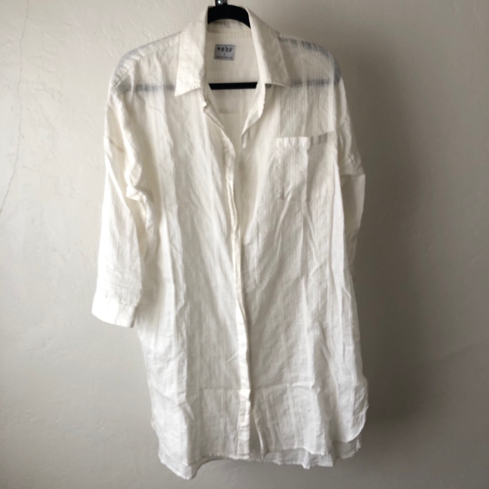 ESBY Apparel White Gauze Button Down Tunic EUC